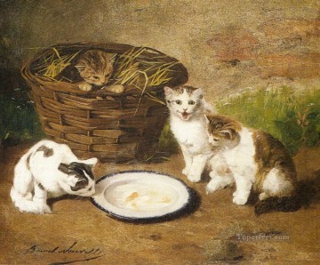  Cuenco Pintura - Gatitos junto a un cuenco de leche Alfred Brunel de Neuville